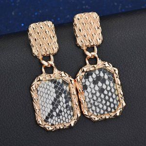 Alloy square snakeskin pattern earrings
